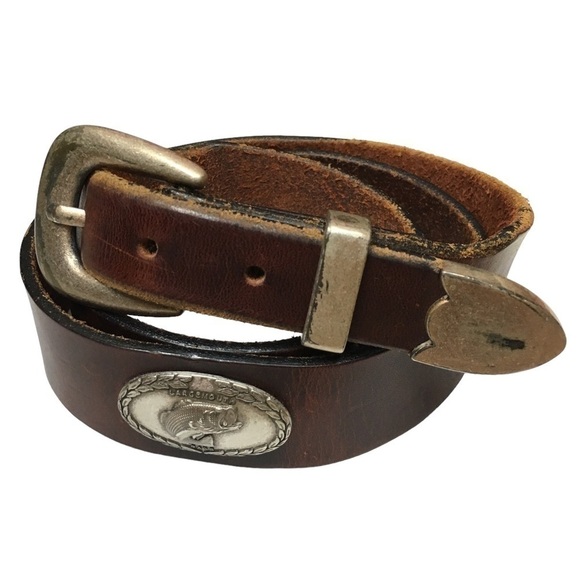 ORION LEATHER COMPANY Belt Largemouth Bass Concho Brown Antique Silver Finish - Picture 1 of 15